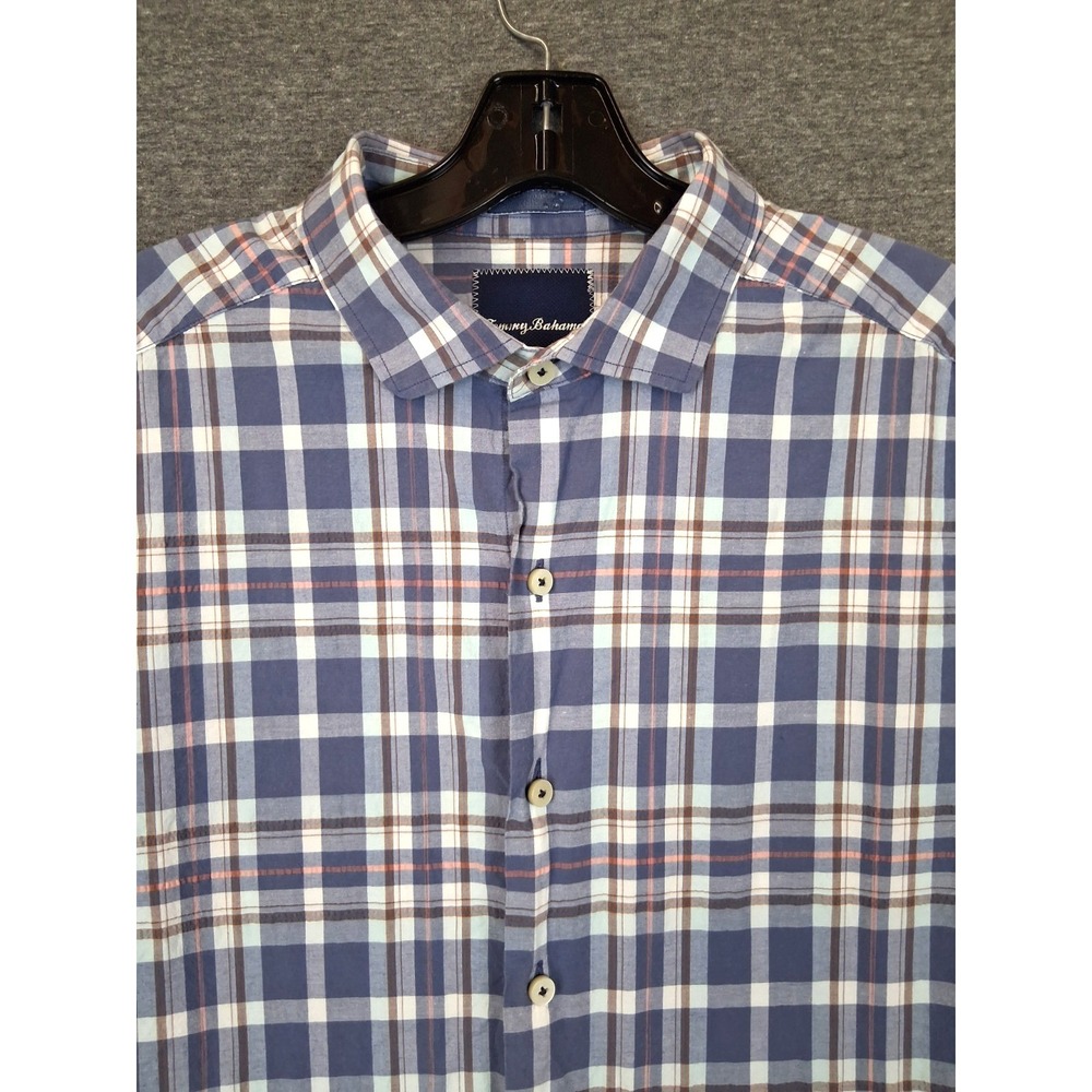 Tommy Bahama Mens Shirt Medium Blue Plaid Button Up Cotton Classic‎ Resort